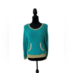 Juicy Couture Women's Teal and Gold Knitted Sweater